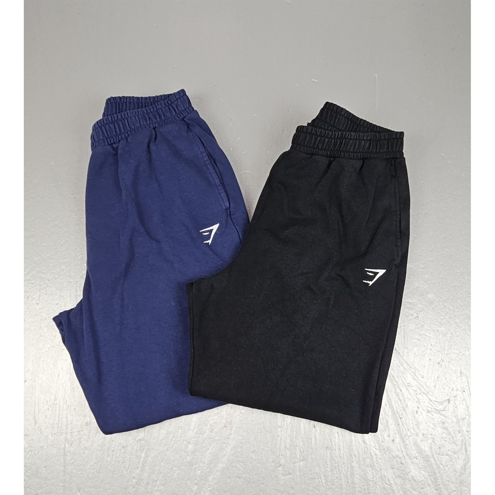 Lot Of 2 Gymshark Sweatpants Mens Medium Black Navy Blue Joggers Fleece Pants